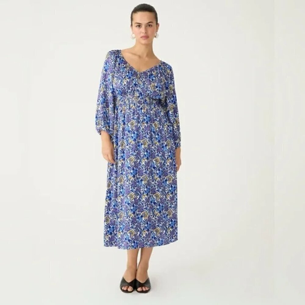 J. Crew V-Neck Long Sleeves Midi Dress Fete Floral Print Size S NWT